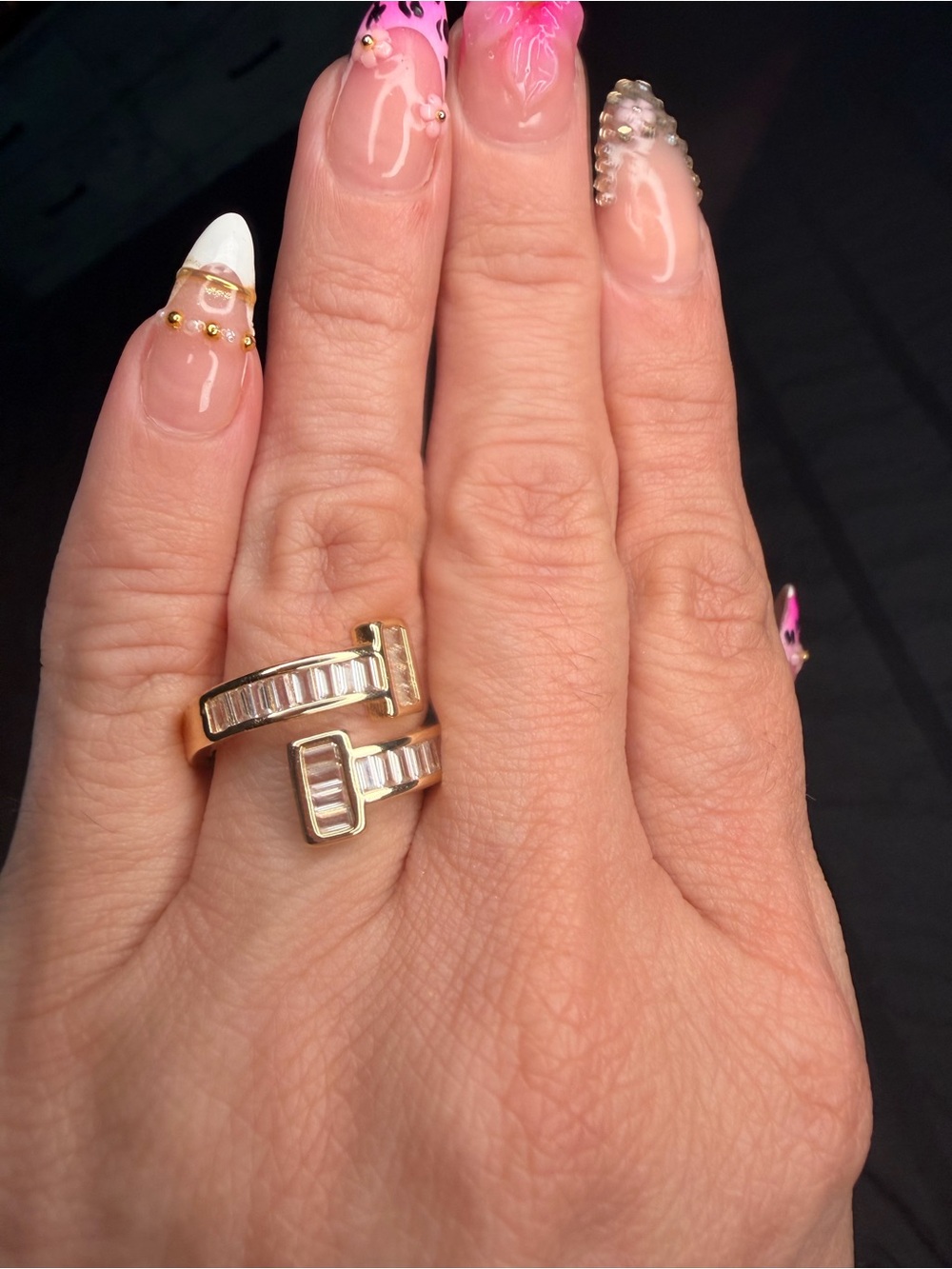 Gold Filled Baguette AAA CZ Open Wrap Statement Ring | Adjustable size 6.5
